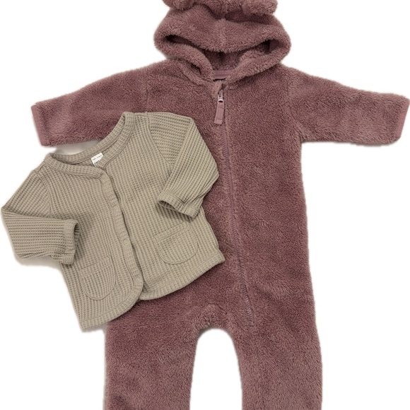 Hanna Andersson Other - Hanna Andersson pink bunting suit romper fleece 6-12m Carter’s waffle jacket 9m
